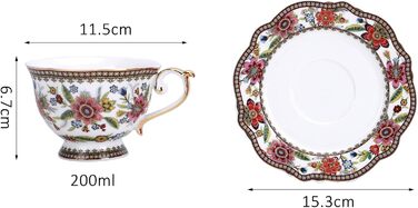 Набір чашок fanquare Blume Fine Bone China, вінтажна порцелянова кавова чашка з блюдцем, 200 мл (червоний)
