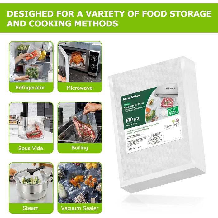 Вакуумні пакети 100 пакетів 15 x 25 см Professional Bonsenkitchen