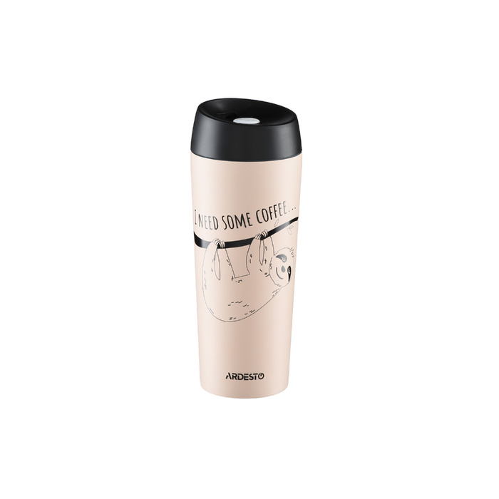 ARDESTO Thermal Mug Coffee time Bradypus 450 мл, нержавеющая сталь, бежевый