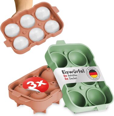 Силиконовые формочки для льда на 6 шариков XXL с крышкой, набор 3 предмета, красный/зеленый Blumtal