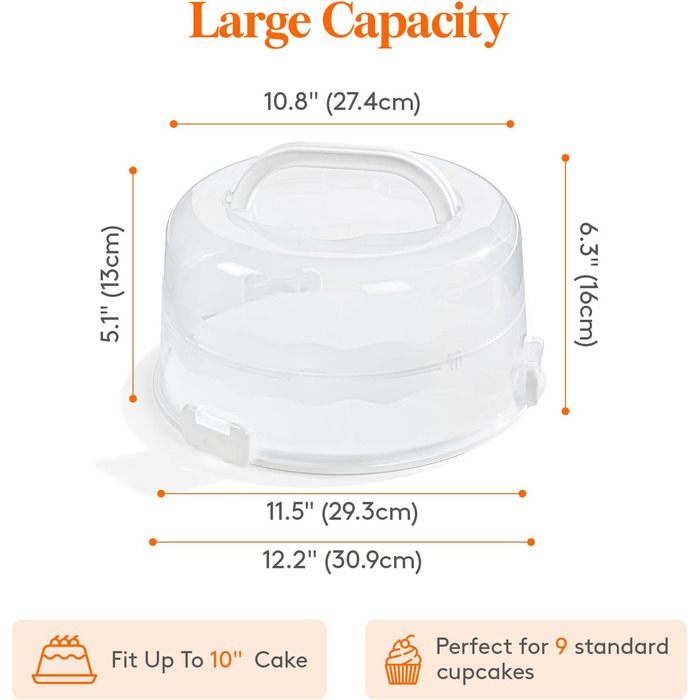 Контейнер для торта 27 см з кришкою та ручкою, білий Lifewit