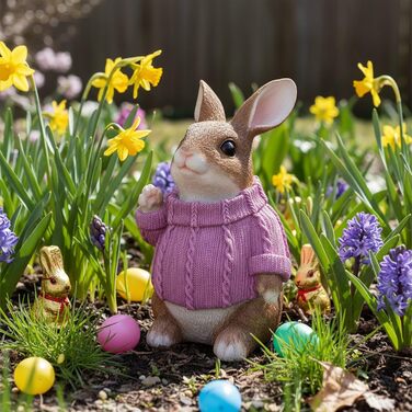 Декоративні фігурки великоднього зайчика у рожевому светрі colourliving