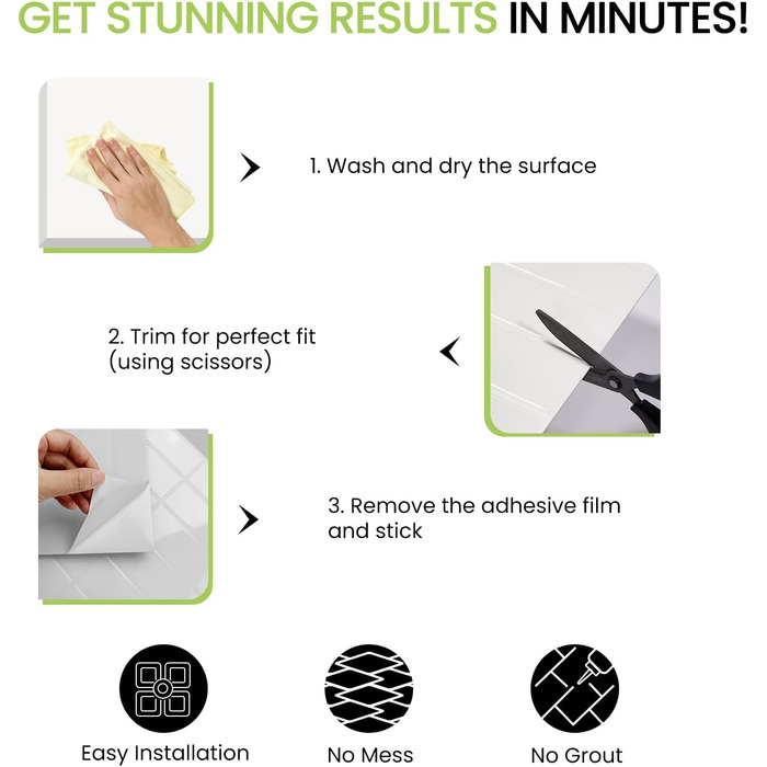 Елементна 3D самоклеюча плитка для кухонного фартуха з товстішою клейкою плиткою 2,5 мм (30,5 x 30,5 см) (біла), 10-