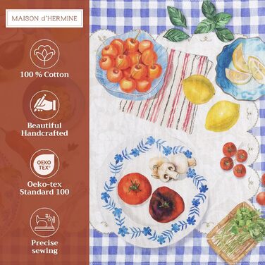 Бавовняні килимки для серветок, набір з 4 шт. , декоративні килимки для серветок, пасхальні килимки, що миються, для свят, вечерь, весни, літа (33 см x 48 см) (044 - Gourmand), 39Hermine 100