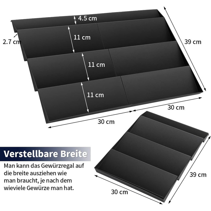 Органайзер для специй раздвижной пластиковый, 30-60 см, черный Vialex