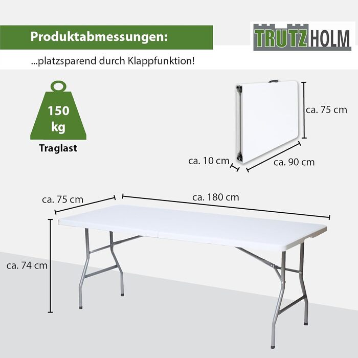 Складной фуршетный стол 180x75 см белый TRUTZHOLM