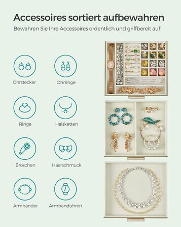 Скринька органайзер для ювелірних виробів 3-рівнева авокадо-зелений SONGMICS