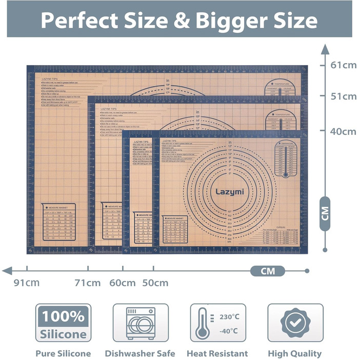 Силіконовий килимок для випічки 60 x 40 см, антипригарний, сірий Lazymi