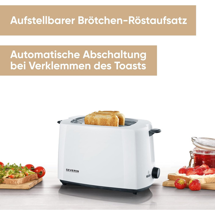 Автоматичний тостер SEVERIN, тостер з насадкою для булочки, якісний тостер з піддоном для крихт і потужністю 700 Вт, AT 2287 (білий / чорний)