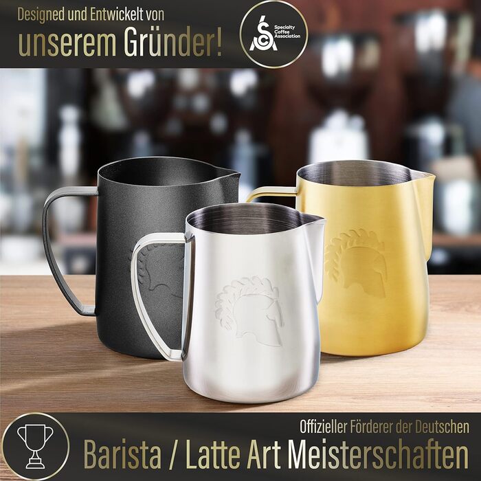 Глечик для молока Barista Legends з нержавіючої сталі 350 мл зі спеціальним носиком для лате-арту - Глечик для спінювання молока з високим глянцевим покриттям - Глечик для молока Barista з нержавіючої сталі - Аксесуари Barista (Ares Silver)