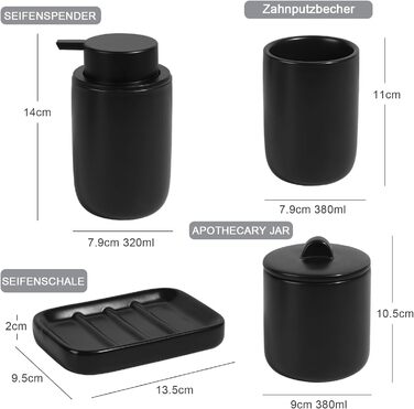 Набір для ванної кімнати бежевий UMLACA Аксесуари для ванної кімнати Кераміка 4 предмети містить дозатор мила 350 мл, кружку для зубної щітки, мильницю, контейнер для ватних тампонів, благородну прикрасу ванної кімнати (дозатор пінного мила, чорний)