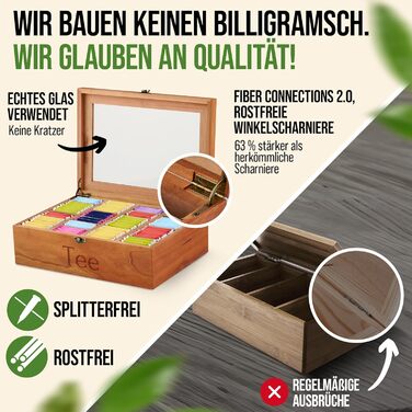 Чайна скринька преміум-класу NATURSCHMIED з вишневого дерева з 20 гнучкими відділеннями та оглядовим віконцем, (22,5x310 см) - посилені петлі міцна застібка - Елегантне сховище для чаю для справжніх любителів чаю, благородне вишневе дерево