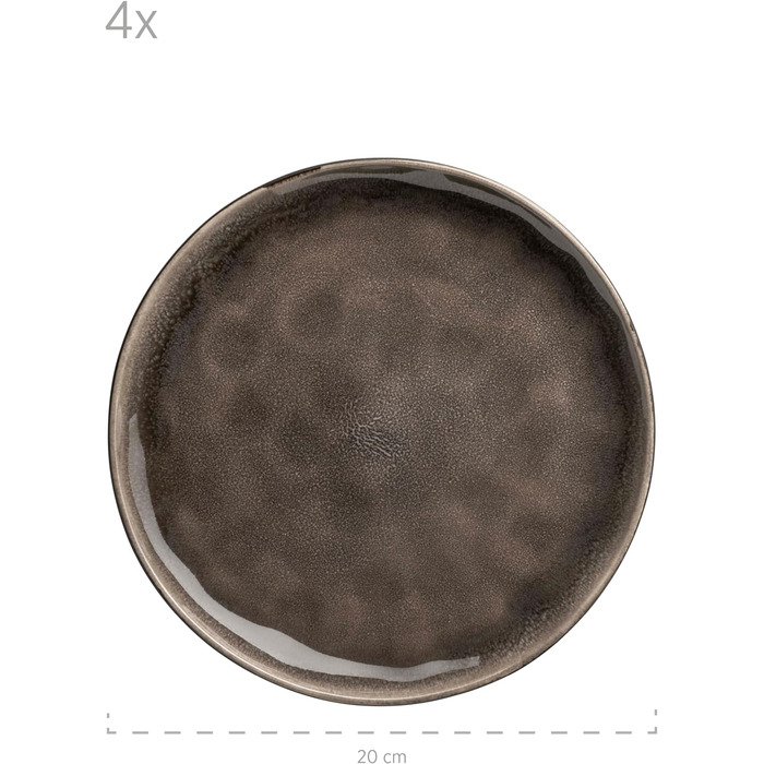 Серія Niara Organic, сучасний набір посуду для 4 осіб у захоплюючому вінтажному образі, комбінований сервіз із 16 предметів зі спеціальним поєднанням глазурі чорного та коричневого кольорів, керамограніт, 934073