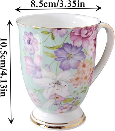 Набір із 2 порцелянових кавових кухлів, квітковий візерунок, 300 мл, кістоподібні, у формі підборіддя, з ручкою для кави, чаю, молока, капучино (C)