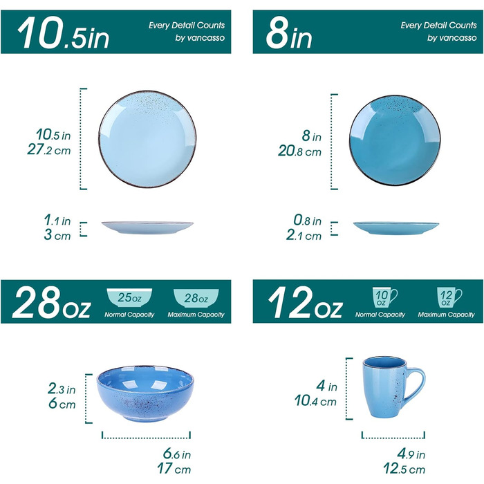 Комбінований сервіз vancasso, набір посуду Navia з кераміки, столовий сервіз 32 предмети, вінтажний зовнішній вигляд, дизайн природи (сервіз для 4 (16 шт. ), колір синій)