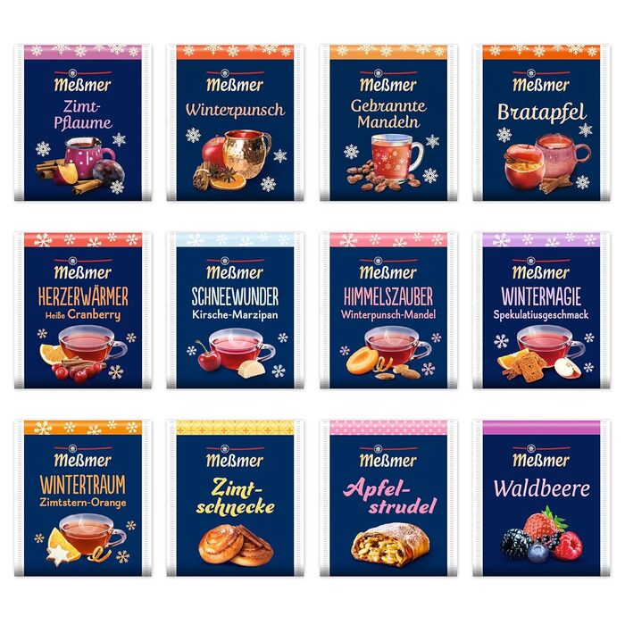 Чай Месмер - 48 чайних пакетиків 24 різновидів Атмосферний дизайн для демонстрації Різдвяний календар ідеально підходить як подарунок Фруктовий та трав&39яний чай (Зимова колекційна чайна коробка, 12 x 15 чайних пакетиків)