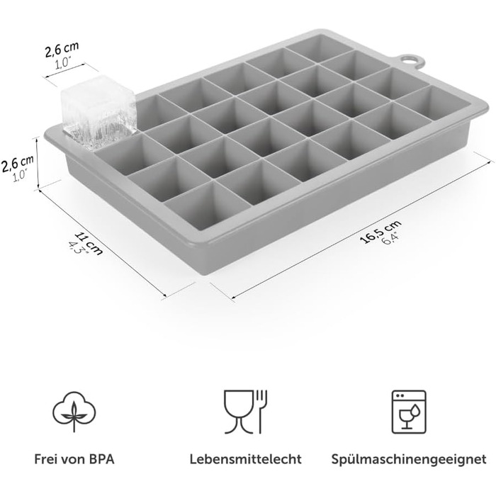 Силіконові формочки для льоду Blumtal 2x24 - Формочка для льоду - Силіконова форма для льоду діаметром 2,6 см - 2 формочки для льоду середнього розміру - Льодогенератор без BPA 2 шт. - Кубики середнього розміру (кубик M, Ultimate Grey - жовтий)