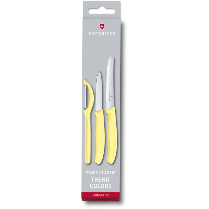 Набір кухонний Victorinox SwissClassic Paring Set 3шт з жовт. ручкою (2 ножа, овощечистка Universal) у подар.упак.