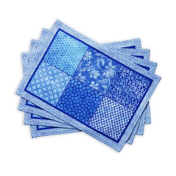 Бавовняні килимки для серветок, набір з 4 шт. , декоративні килимки для серветок, пасхальні килимки, що миються, для свят, вечерь, весни, літа (33 см x 48 см) (021 - Indigo Love), 39Hermine 100