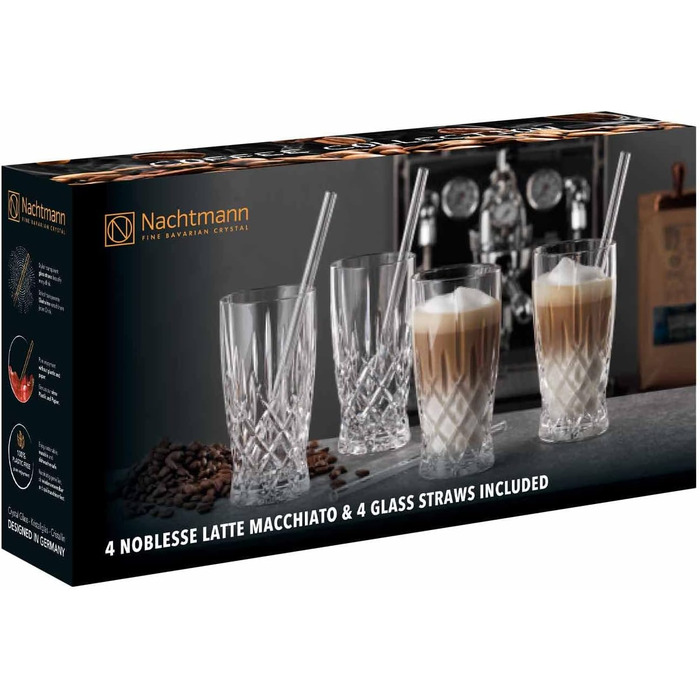 Набір із 4 склянок для латте макіато 0,35 л з трубочками, Noblesse Nachtmann