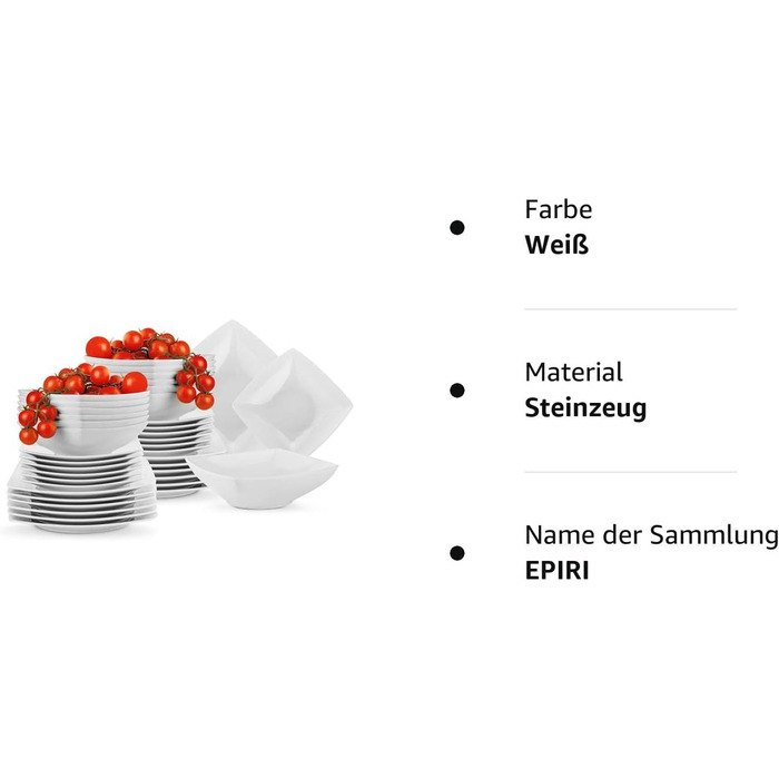 Набір посуду konsimo 12 персон Набір тарілок EPIRI Modern 36 предметів Столовий сервіз - Сервіз та набори посуду - Комбінований сервіз 12 осіб - Сервіз для сім'ї - Посуд тарілки (білі, на 12 персон)