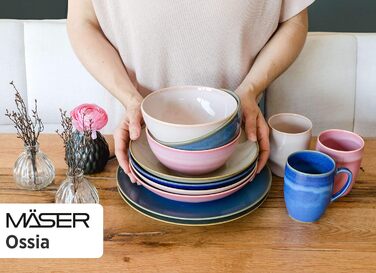 Набор посуды MSER 931545 Ossia на 4 персоны в средиземноморском винтажном стиле, комбинированный сервиз из 16 предметов розового цвета, керамика