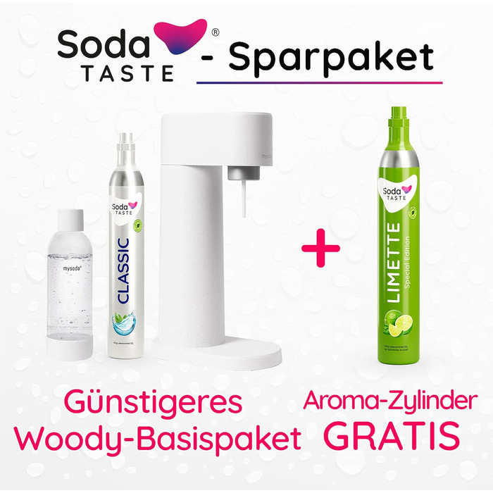 Набор для газирования воды, 4 предмета, классик + лайм, белый Mysoda Woody SodaTASTE