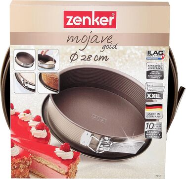 Пружинна форма Zenker Ø 28 см MOJAVE GOLD, форма для випічки з плоским дном і захистом від протікання з листової сталі, кругла форма для торта з армованим керамікою антипригарним покриттям (колір червоне дерево/золото), кількість