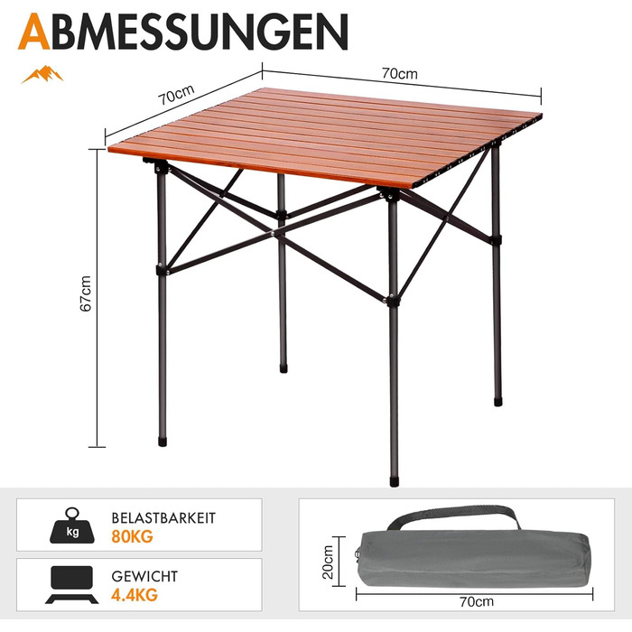Складной походный стол для кемпинга коричневый Portal