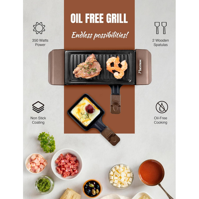 Раклетниця-гриль на 2 персони 350 Вт мідний Copper Collection Bestron