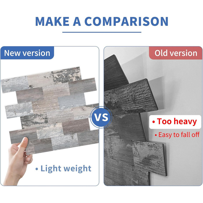 Штучна настінна плитка, самоклеюча панель для кухонного фартуха, тверда ПВХ плитка, клейка плитка для кухні та ванної кімнати (34 x 29 см) (20, рустикальний бейвуд)