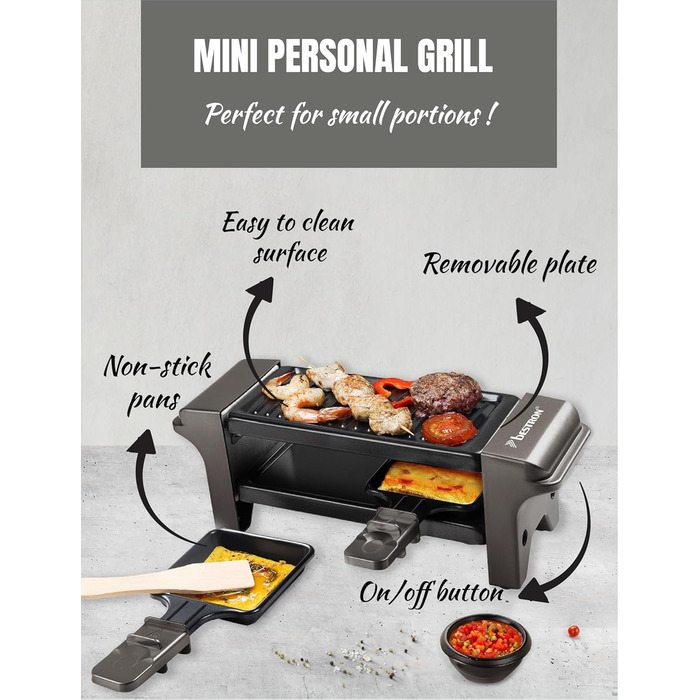 Раклетниця-гриль на 2 персони 350 Вт сірий Titanium Grey Bestron