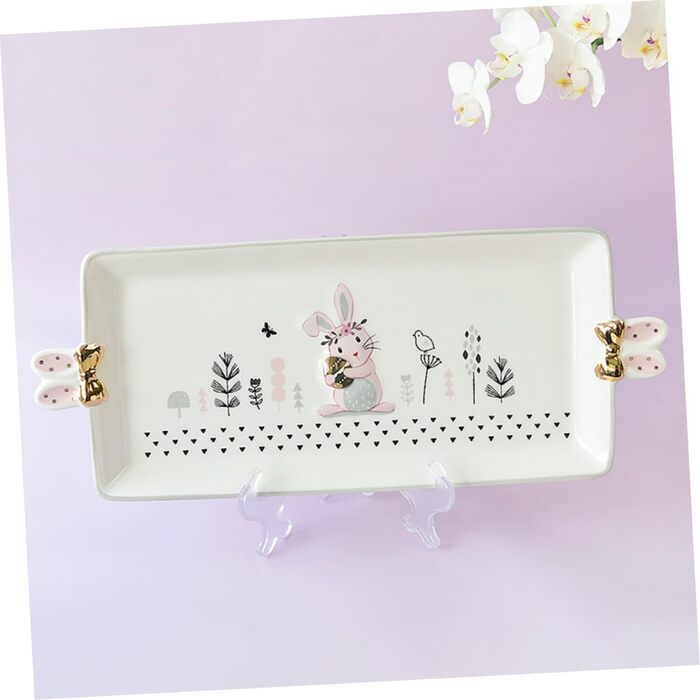 Керамічна сервірувальна тарілка з малюнком кролика 35,5 х 15 см ROMISBABA
