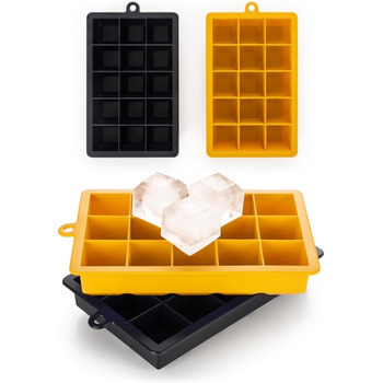 Силиконовые формочки для 15 кубиков льда 3,3 см, набор 2 предмета, черно-синий и горчично-желтый Blumtal