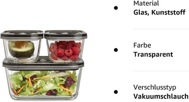Ручной вакуумный упаковщик с 3 вакуумными контейнерами из стекла, 10 пакетами ZIP и наклейками Food Manager, беспроводной, до 150 минут работы, перезаряжаемый (комплект вакуумных контейнеров, одиночный)