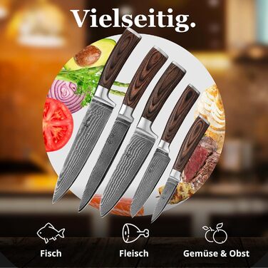 Набір кухонних ножів 5 предметів з дамаської сталі  Wakoli