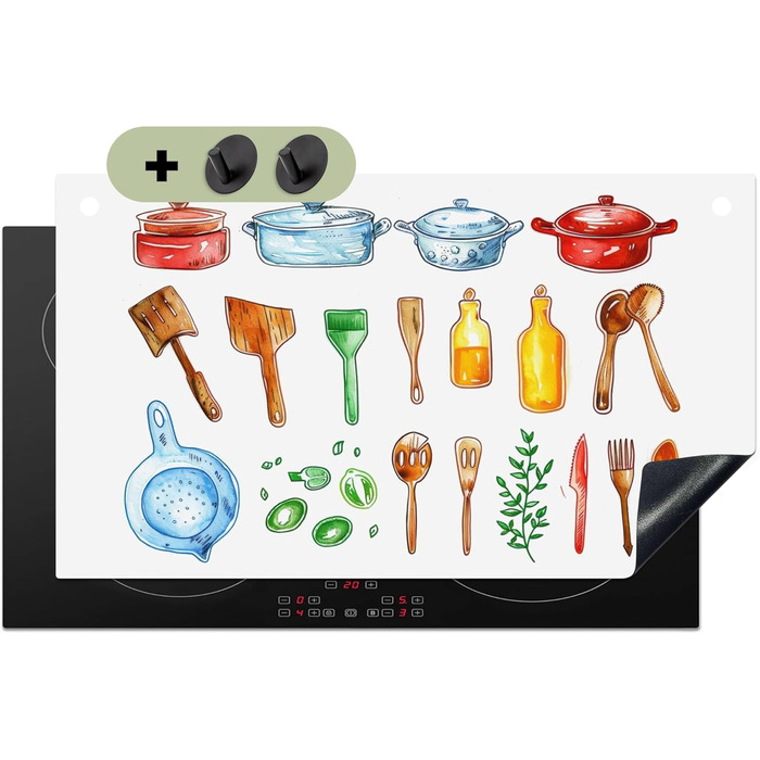 Фартух для плити, кухонний фартух, вініл, 78x52 см, декор для кухні, облицювання стіни, кришка плити - сіро-чорна (кухня - креслення, 52,7Д x 91,6Ш см)