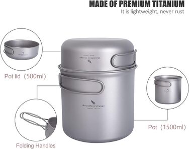 Безмежна подорож Титанова каструля Набір для приготування їжі зі складною ручкою Відкритий кемпінг Пікнік Туристичний кухоль Тарілка Посуд Кухонний набір (Ti2051CC)