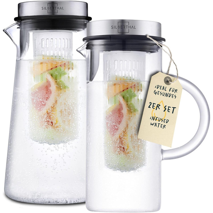 Набір із 2 скляних графинів 1 л та 2 л з вставкою для фруктів Silberthal