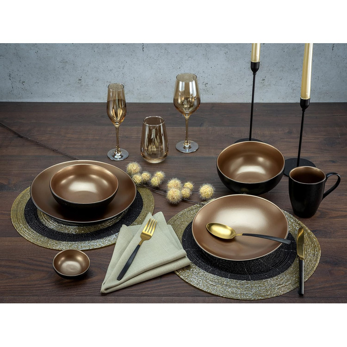 Набір посуду на 4 особи, 16 предметів, чорна мідь, Glamour Gold Creatable