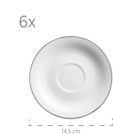 Професійний набір обідніх тарілок для 6 осіб у білому кольорі з порцеляною з 12 предметів (срібний обідок, кавовий сервіз), 931533