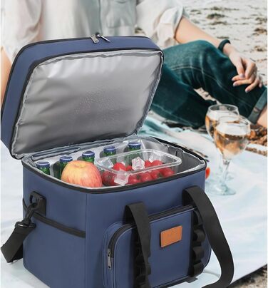 Водонепроникна термосумка для пікніка для кемпінгу, походів на пляж, регульований ремінь, містке відділення-холодильник, конструкція для зберігання, ізольовані продукти для використання на свіжому повітрі (синя)