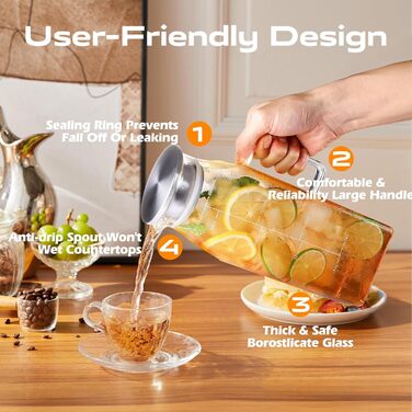 Скляний глечик з кришкою та мірною шкалою 2 л Aofmee