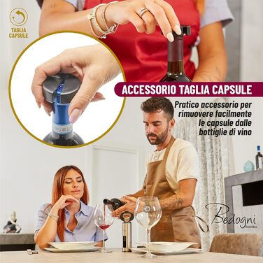 Штопор для вина та пива з магнітним утримувачем кришок чорний Bedogni Reggio Emilia