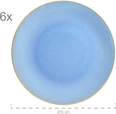 Набор тарелок Ossia серии MSER 931946 на 6 персон в средиземноморском винтажном стиле, современный столовый сервиз из 12 предметов с суповыми тарелками и обеденными тарелками, керамогранит (песочный серый / голубой)