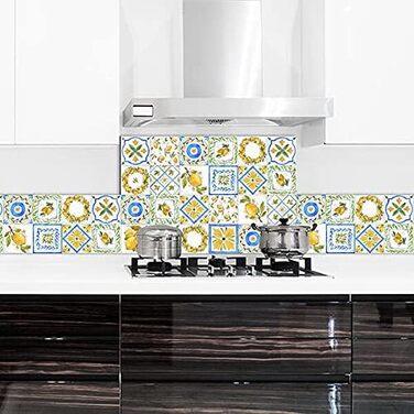 Алюмінієвий кухонний фартух, виготовлений в Італії, захищає плиту та стіну, миється та легко встановлюється, металевий фартух, 48 x 72 см (77x48 см, лимонний)