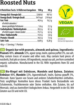 Органічні горіхові батончики HEJ Bite - Низьковуглеводна закуска з горіхами - Веганський енергетичний батончик з мигдалем, фундуком та арахісом - Без глютену - Мигдаль та морська сіль 12 x 40 г Мигдаль та морська сіль 12 шт. (1 упаковка) (Смажені горіхи,