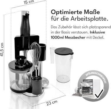 Ручний блендер 1200 Вт з набором аксесуарів та підставкою, 6 предметів Premium LEBENLANG