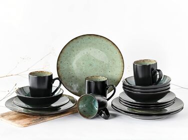 Серія CAPRI - реактивна глазур, набір посуду з 16 предметів, комбінований сервіс з кераміки, можна мити в посудомийній машині та мікрохвильовій печі, якісне виробництво (зелений), 23630