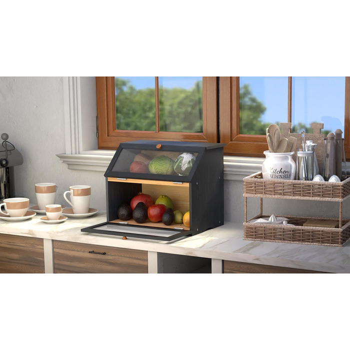 Двухуровневая бамбуковая хлебница 39 x 25 x 32 см, черная Leader Accessories